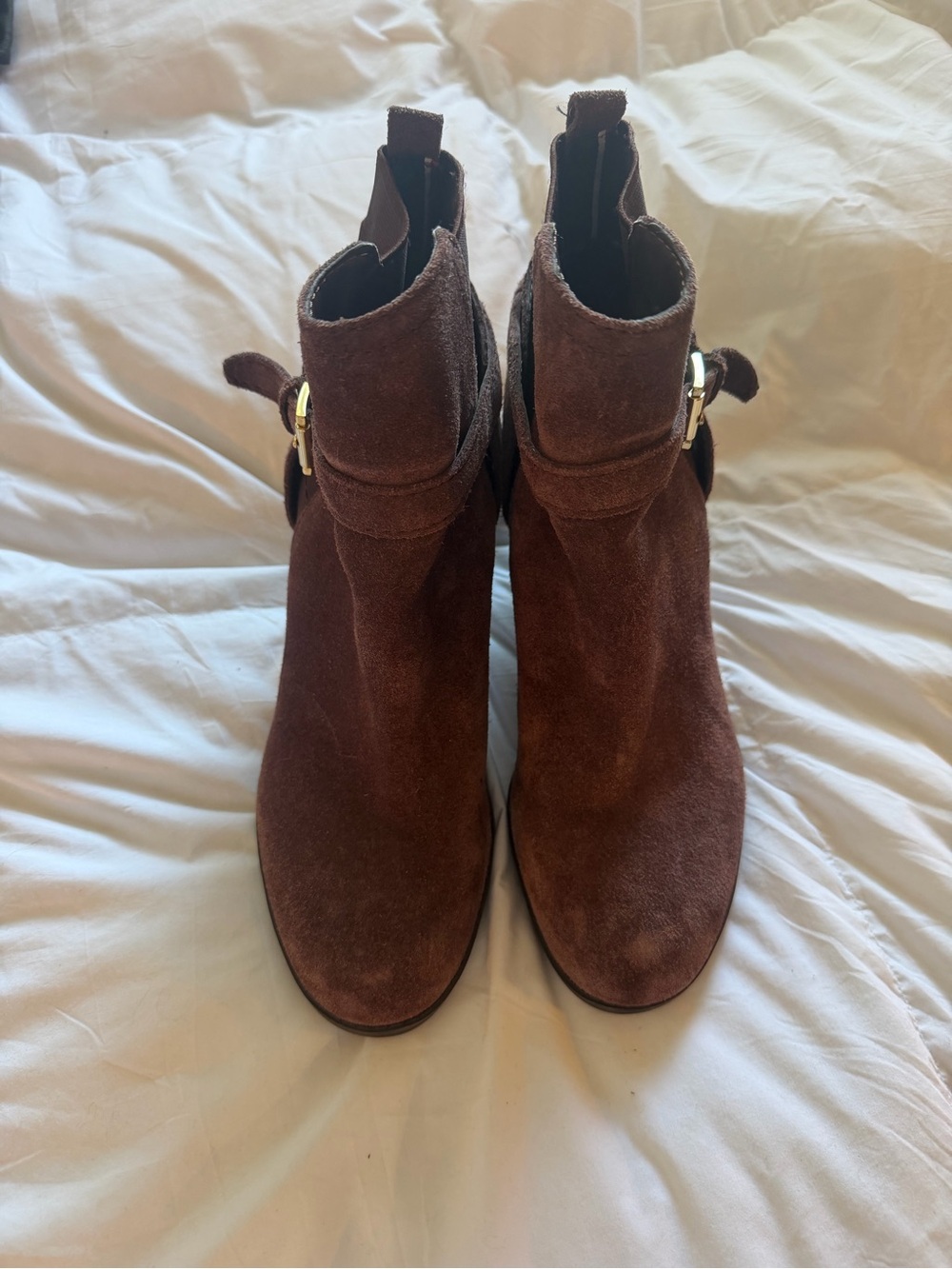 Tommy Hilfiger Brown Suede Ankle Boots with Gold Buckle
